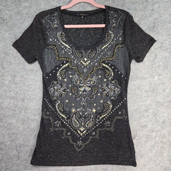 T-shirt Long Asymétrique Miss Me Pour Fille - Gris à Paillettes - Taille XL